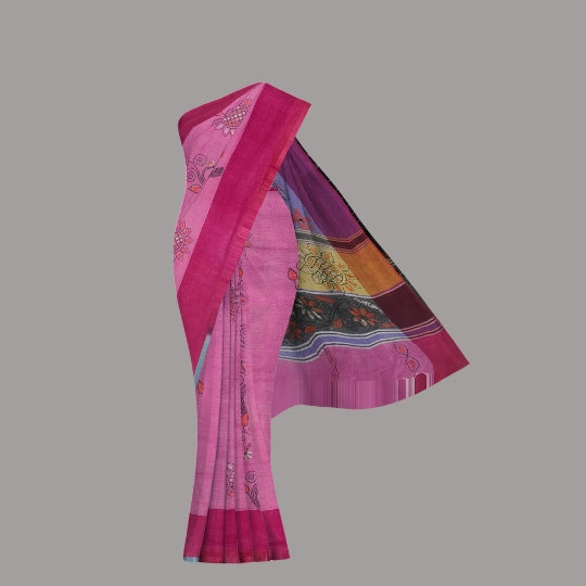 Pink Bengal Handloom Kantha Work Saree