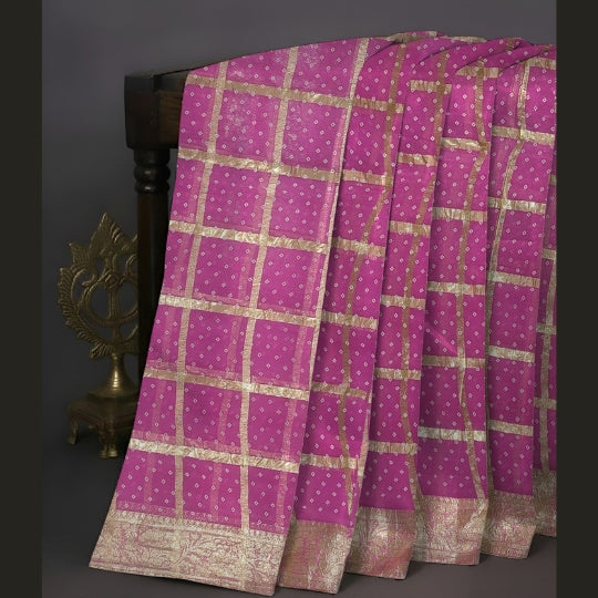 Pink Chiffon Bandhani Saree