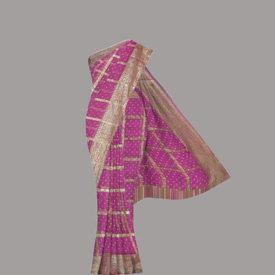 Pink Chiffon Bandhani Saree