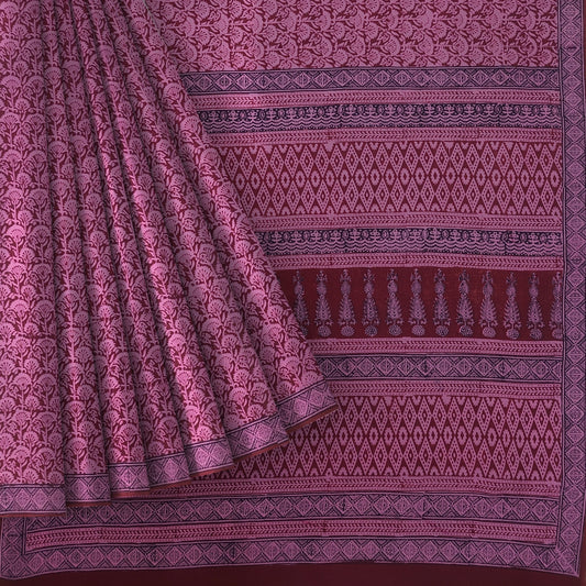 Pink Maheshwari Handloom Bagh Print Pure Cotton Saree