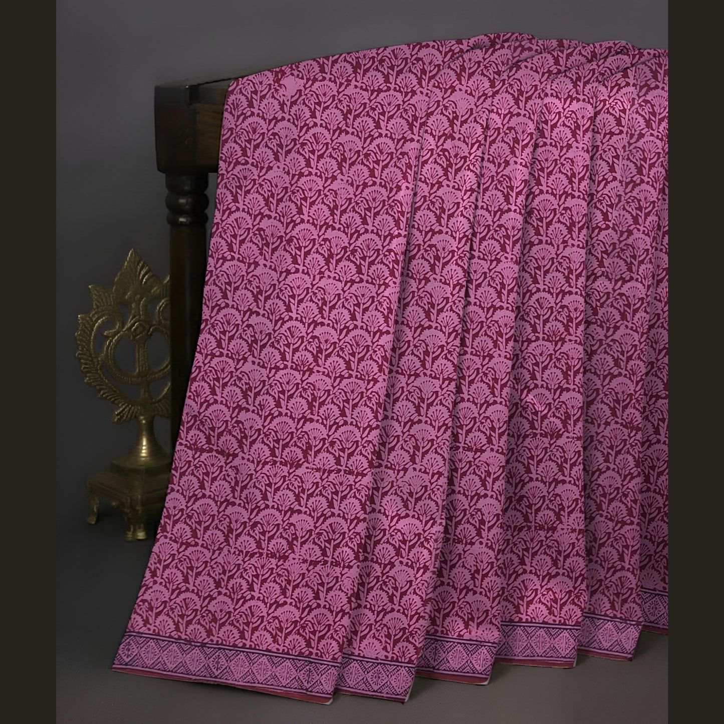 Pink Maheshwari Handloom Bagh Print Pure Cotton Saree