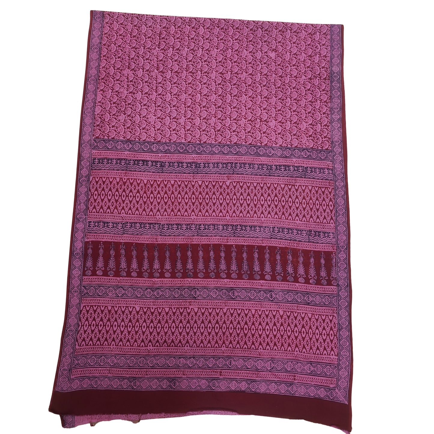 Pink Maheshwari Handloom Bagh Print Pure Cotton Saree
