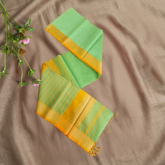 Pista Green Maheshwari Cotton Silk Saree