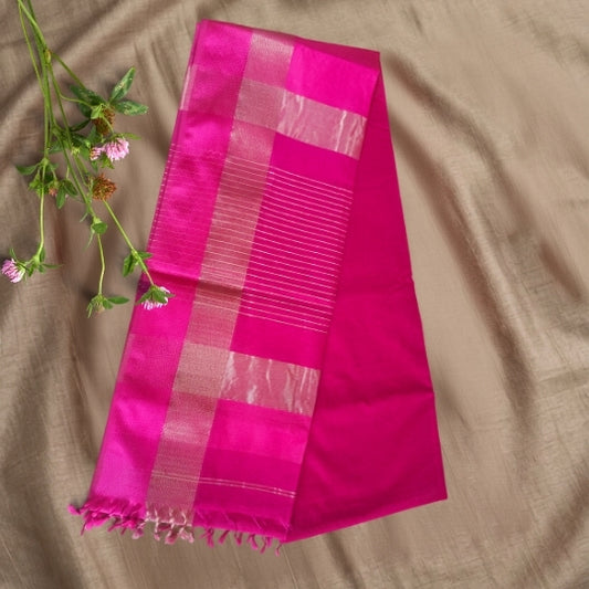 Rani Pink Maheshwari Silk Saree Resham Border