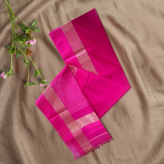 Rani Pink Maheshwari Silk Saree Resham Border