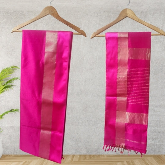 Rani Pink Maheshwari Silk Saree Resham Border