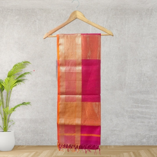Rani Pink Maheshwari Silk Tissue Border