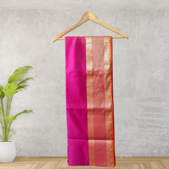 Rani Pink Maheshwari Silk Tissue Border