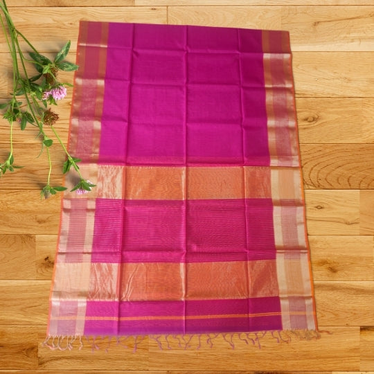Rani Pink Maheshwari Silk Tissue Border
