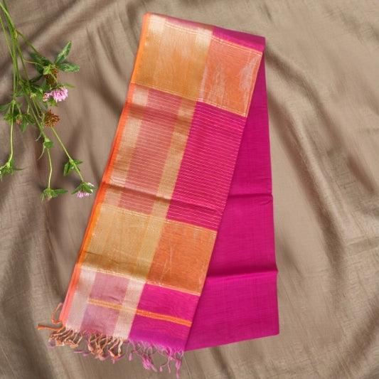 Rani Pink Maheshwari Silk Tissue Border