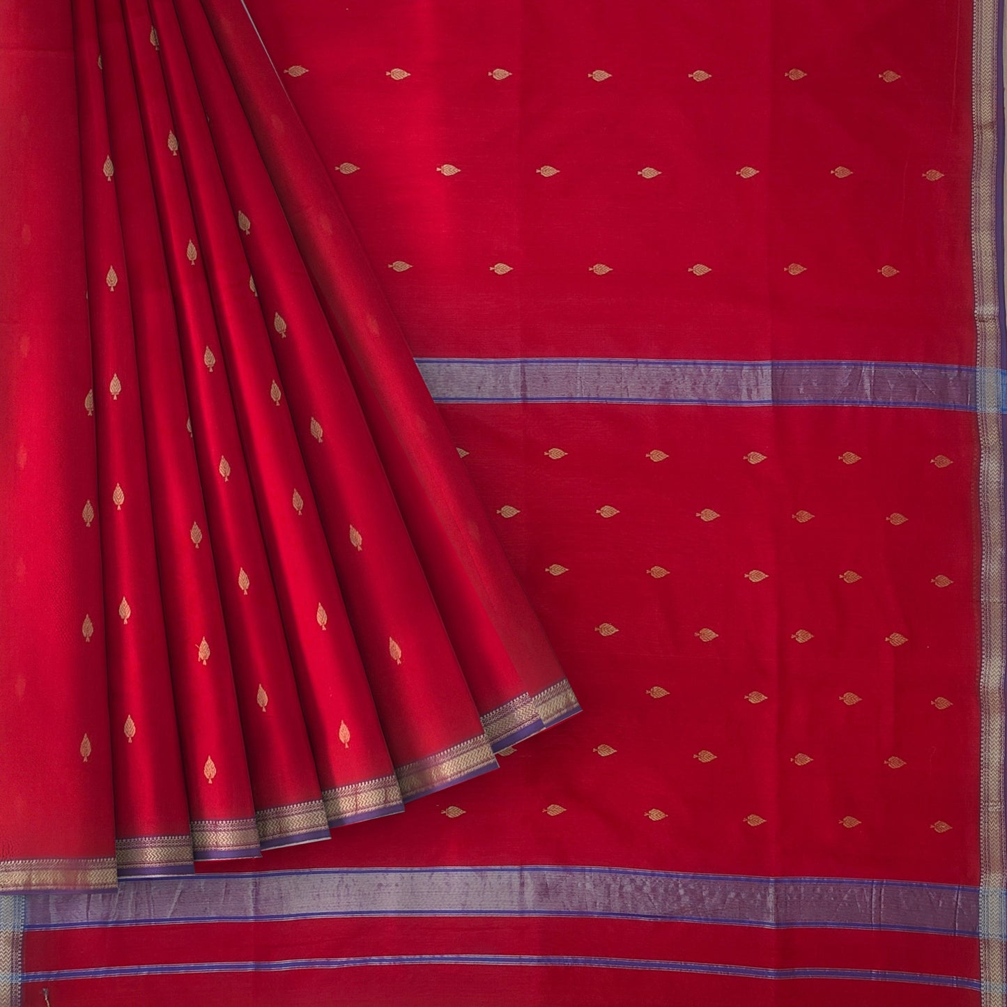 Red Maheshwari Handloom Cotton Silk With All Over Butta Saree