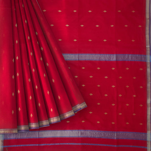 Red Maheshwari Handloom Cotton Silk With All Over Butta Saree