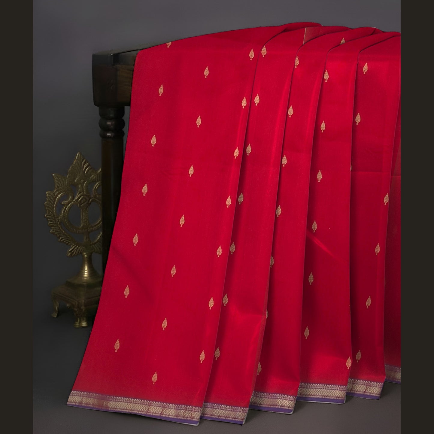 Red Maheshwari Handloom Cotton Silk With All Over Butta Saree