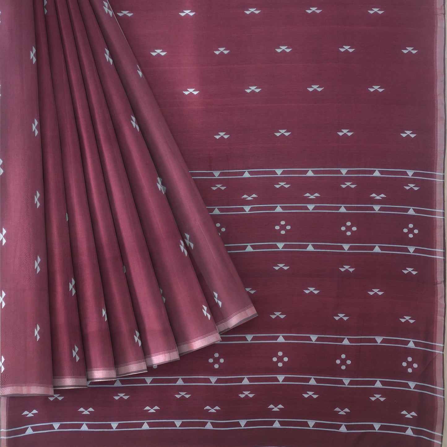 Rose Red Bengal Handloom Mulmul Cotton Jamdani Saree