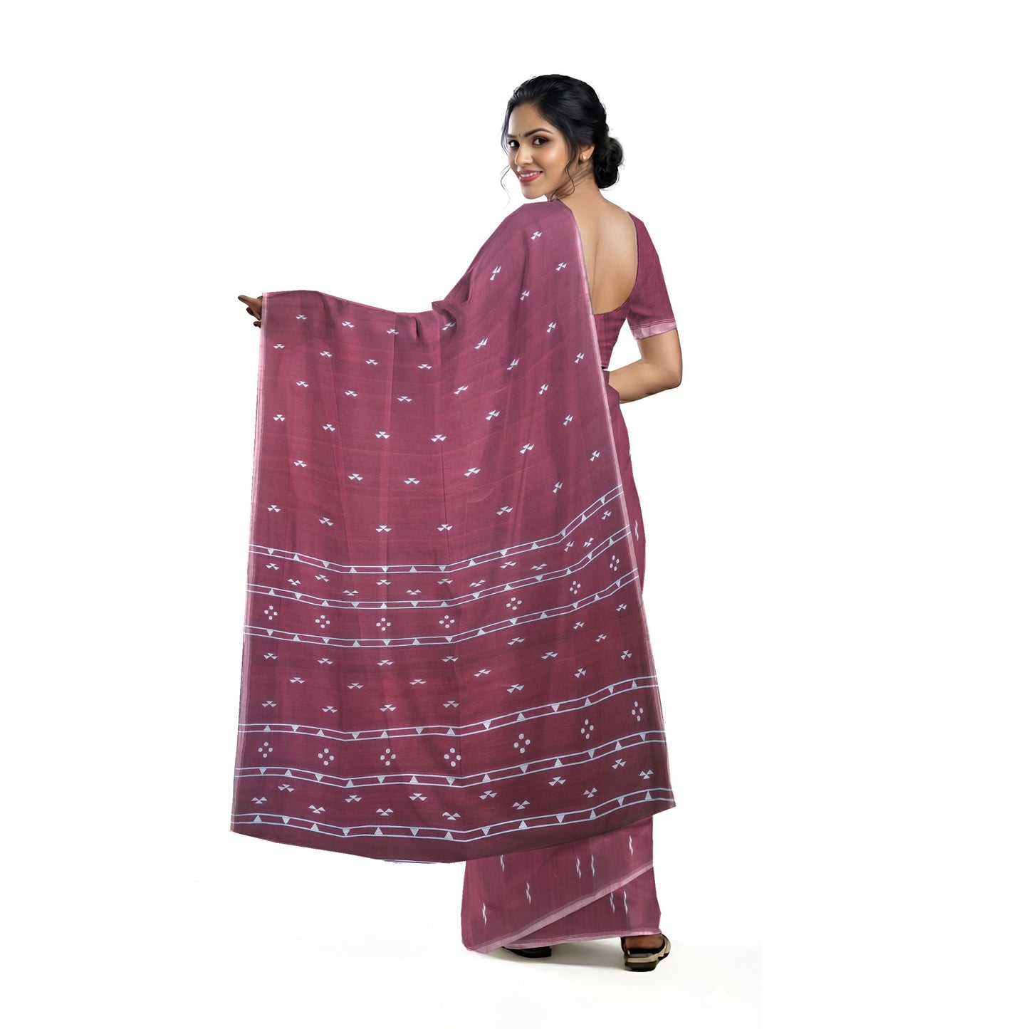 Rose Red Bengal Handloom Mulmul Cotton Jamdani Saree