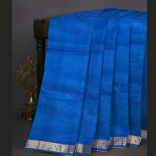 Royal Blue Maheshwari Kota Weaving Floral Border Tissue Pallu