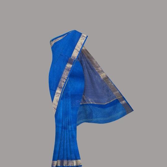 Royal Blue Maheshwari Kota Weaving Floral Border Tissue Pallu
