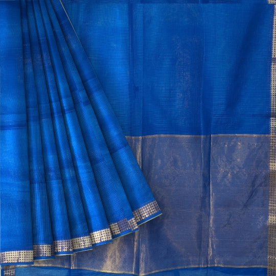 Royal Blue Maheshwari Kota Weaving Floral Border Tissue Pallu