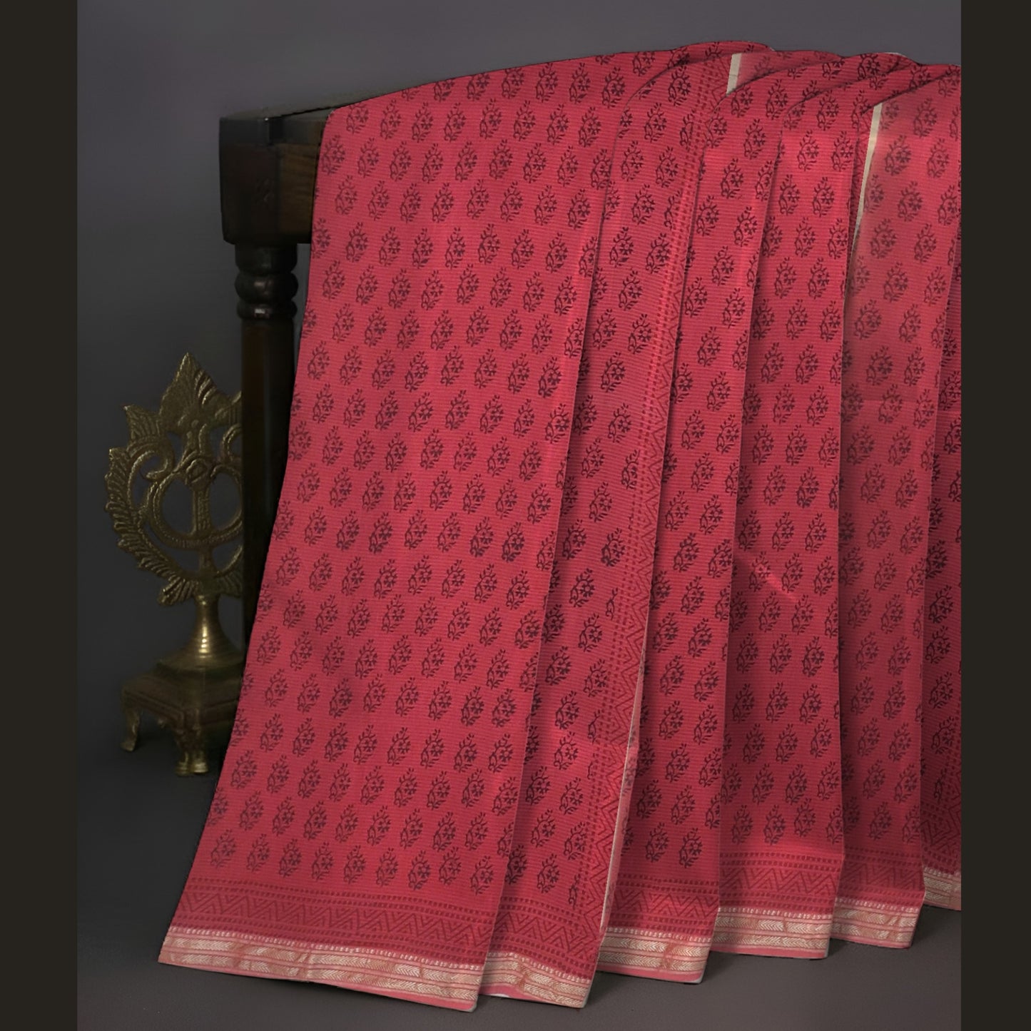 Rust Orange Maheshwari Handloom Cotton Silk Bagh Print Saree