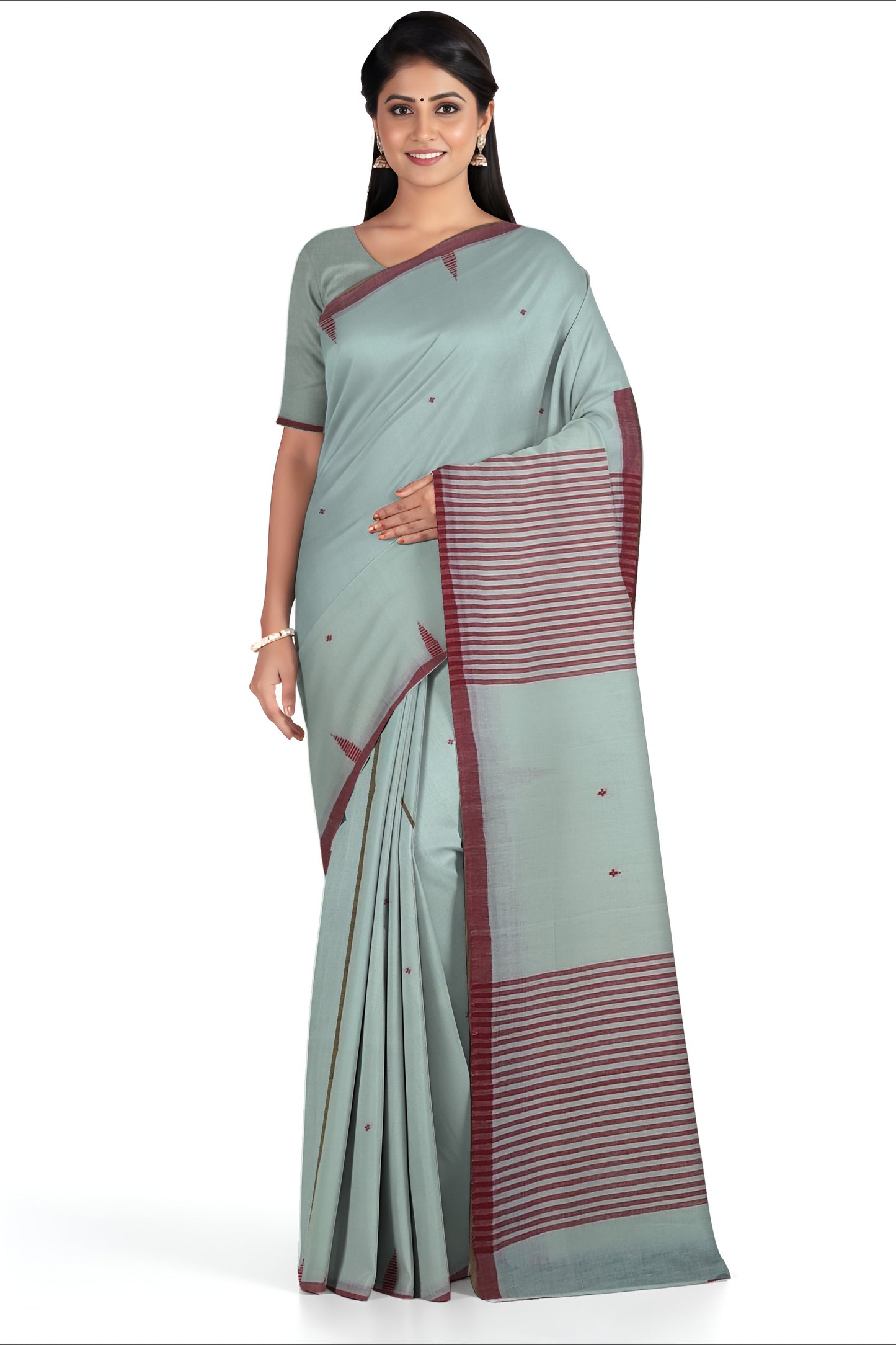 White Bengal Handloom Mulmul Cotton Jamdani Saree