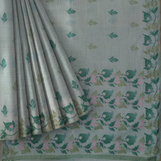 White Maheshwari Thread Weaving Saree