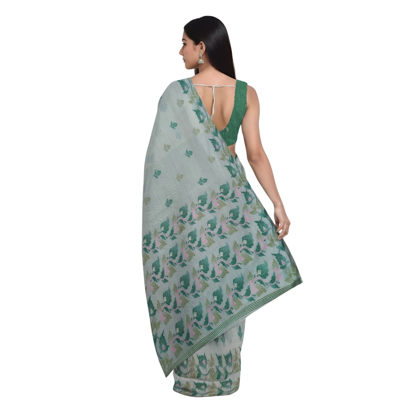 White Maheshwari Thread Weaving Saree