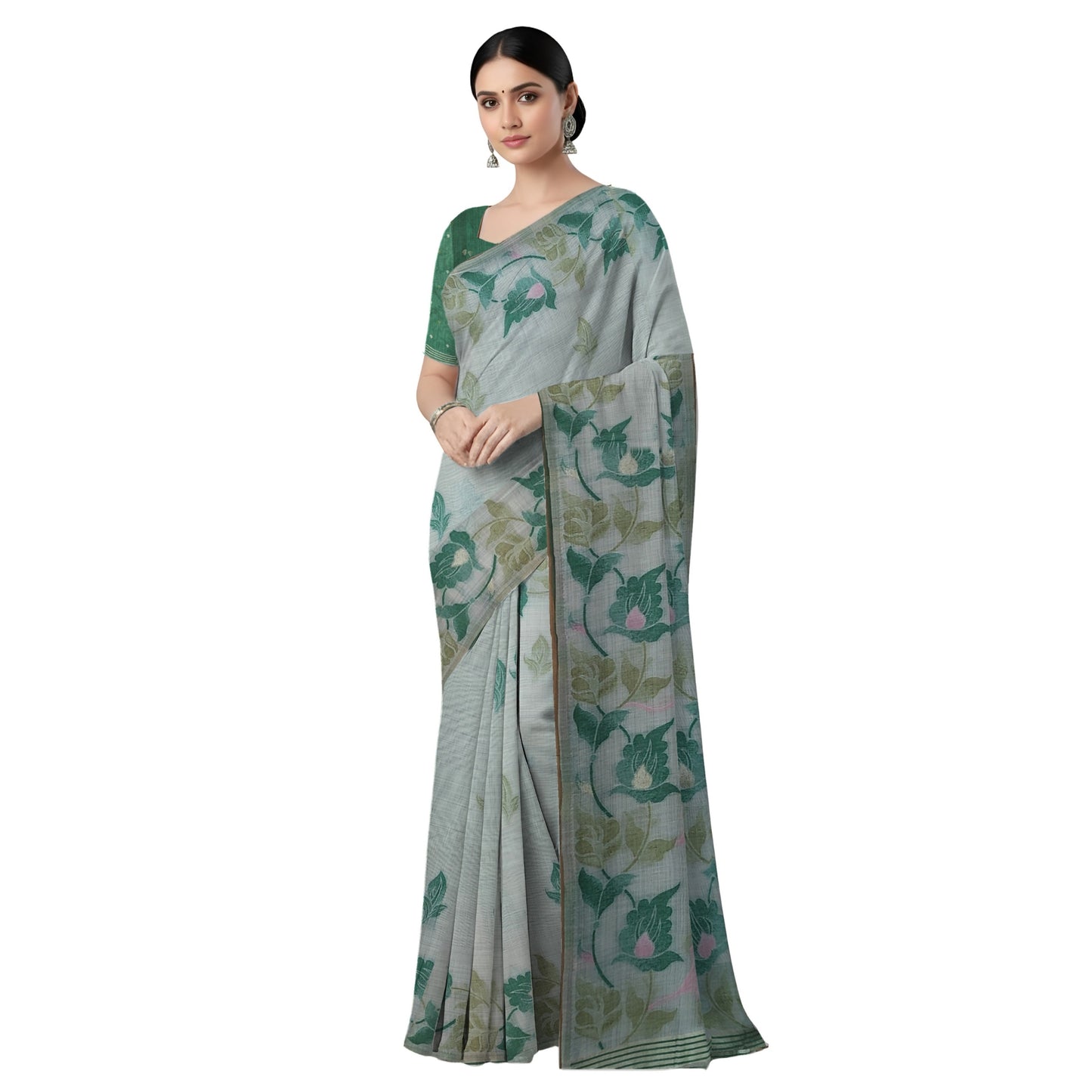 White Maheshwari Thread Weaving Saree