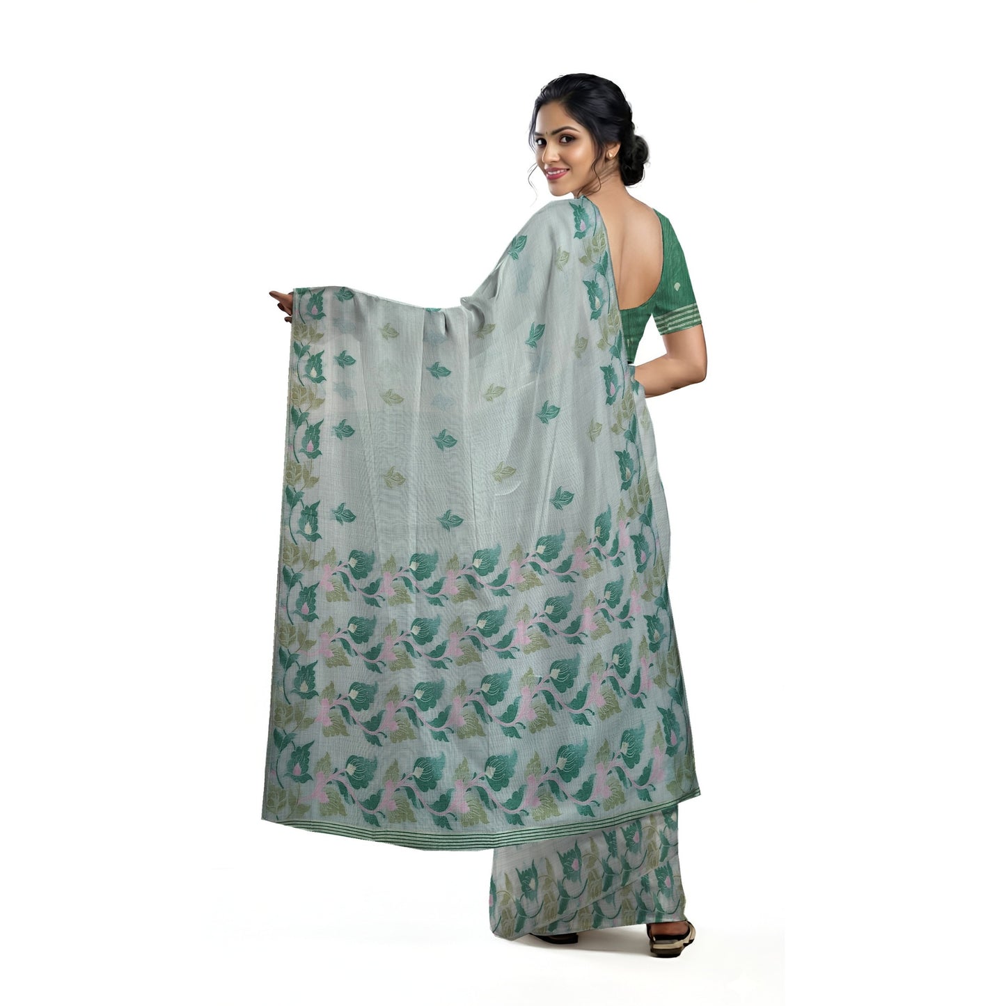 White Maheshwari Thread Weaving Saree