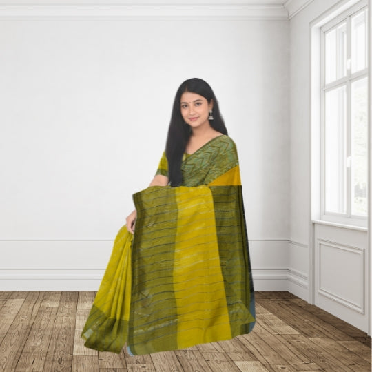 Yellow Bengal Handloom Tissue Cotton Saree