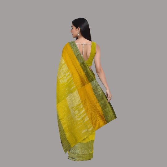 Yellow Bengal Handloom Tissue Cotton Saree
