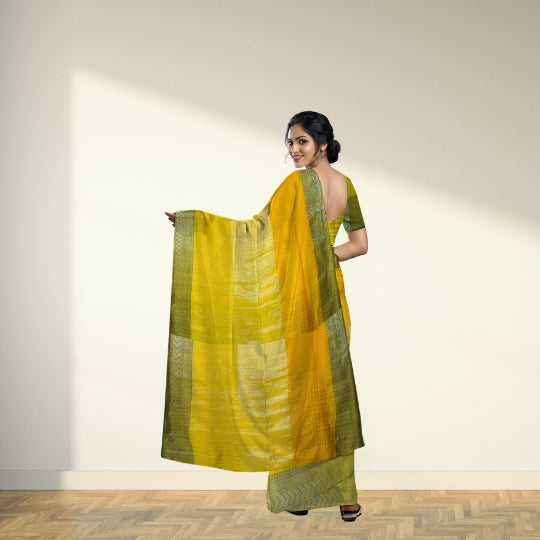 Yellow Bengal Handloom Tissue Cotton Saree
