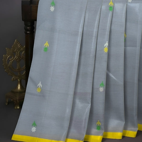 Gray Bengol Handloom Mullmul Cotton Work Saree