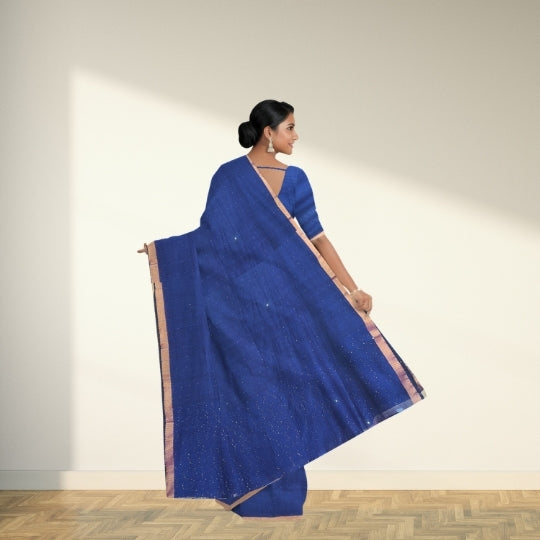 Blue Bengol Handloom Mullmol Khadi Sequence Work Saree