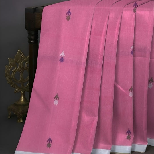 Bengol Handloom Mulmul Cotton Jamdani Weave Pink Saree