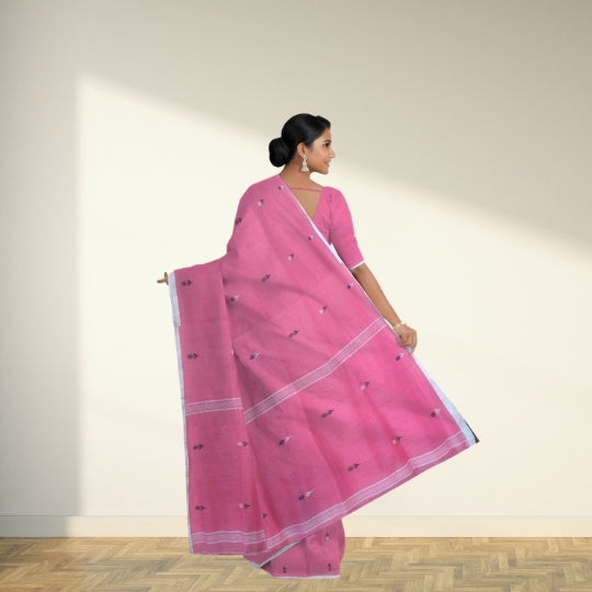 Bengol Handloom Mulmul Cotton Jamdani Weave Pink Saree
