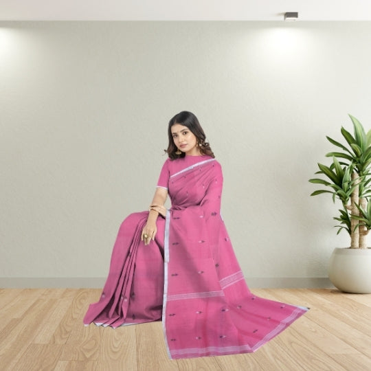 Bengol Handloom Mulmul Cotton Jamdani Weave Pink Saree