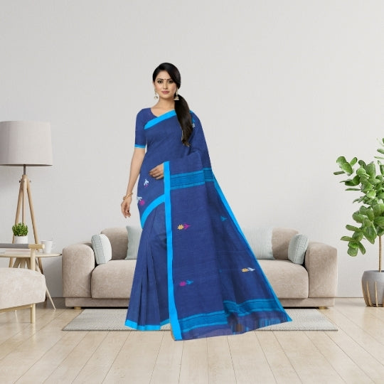 Bengol Handloom Mulmul Cotton Jamdani Weave Blue Saree