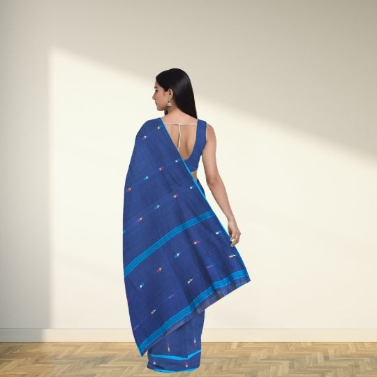 Bengol Handloom Mulmul Cotton Jamdani Weave Blue Saree