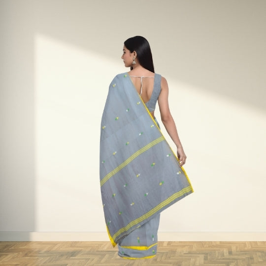 Gray Bengol Handloom Mullmul Cotton Work Saree