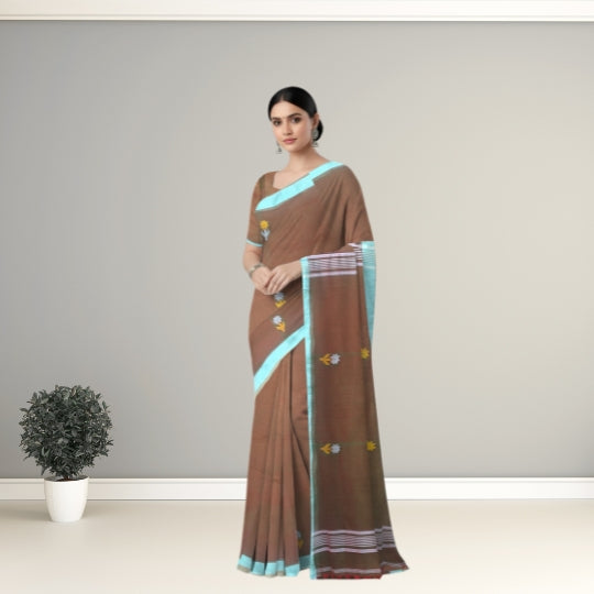 Bengol Handloom Mulmul Cotton Jamdani Weave Mehendi Saree