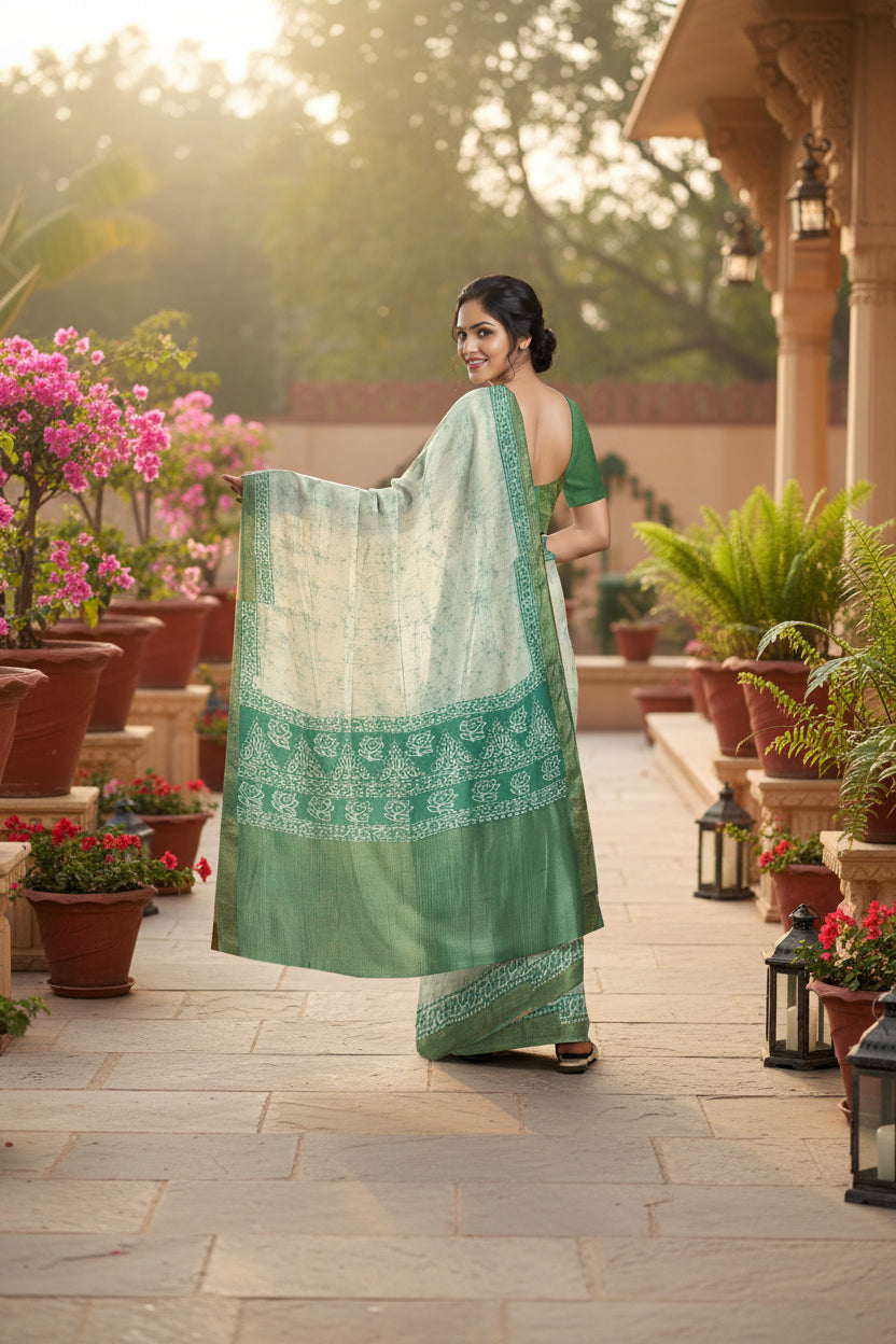 White Maheshwari Shibori Tie & Dye Saree