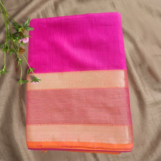Rani Pink Maheshwari Silk Tissue Border