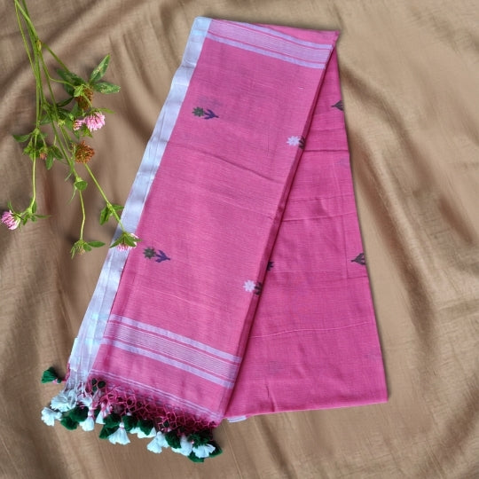 Bengol Handloom Mulmul Cotton Jamdani Weave Pink Saree