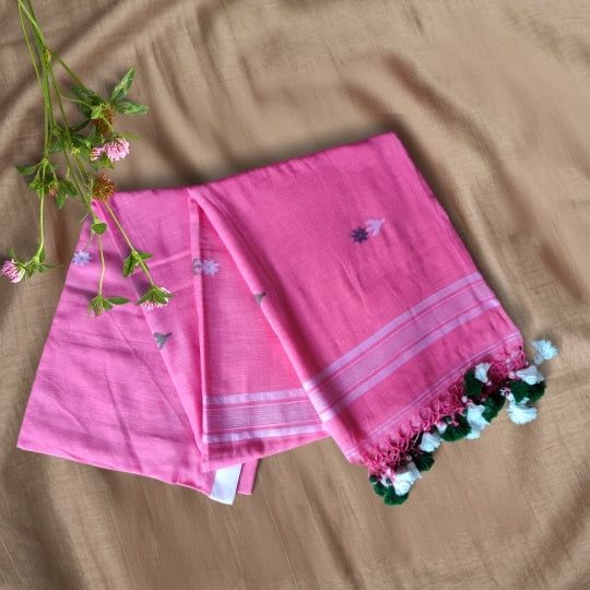 Bengol Handloom Mulmul Cotton Jamdani Weave Pink Saree