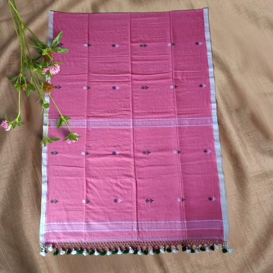 Bengol Handloom Mulmul Cotton Jamdani Weave Pink Saree