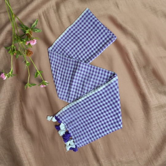 Purple Bengol Mulmul Cotton Checks Saree