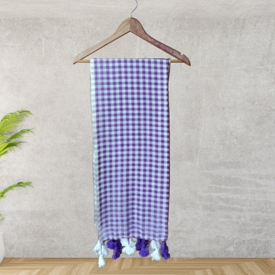 Purple Bengol Mulmul Cotton Checks Saree