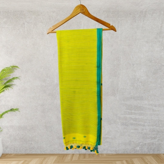 Yellow Bengol Handloom Mulmul Cotton Jamdani Weave Saree