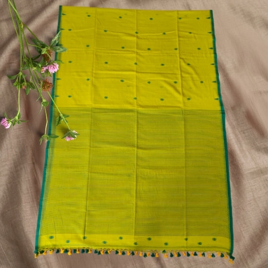 Yellow Bengol Handloom Mulmul Cotton Jamdani Weave Saree