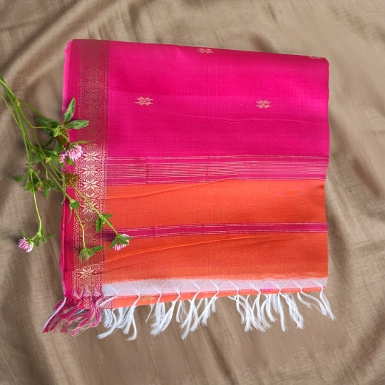 Orange Maheshwari Cotton Saree